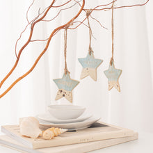Load image into Gallery viewer, Three Island Aura hanging Channel Islands ceramic stars with a coastal glaze, Alderney, Guernsey and Herm
