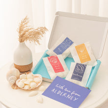 Load image into Gallery viewer, Island Aura wax melts letterbox gift with Alderney postcard
